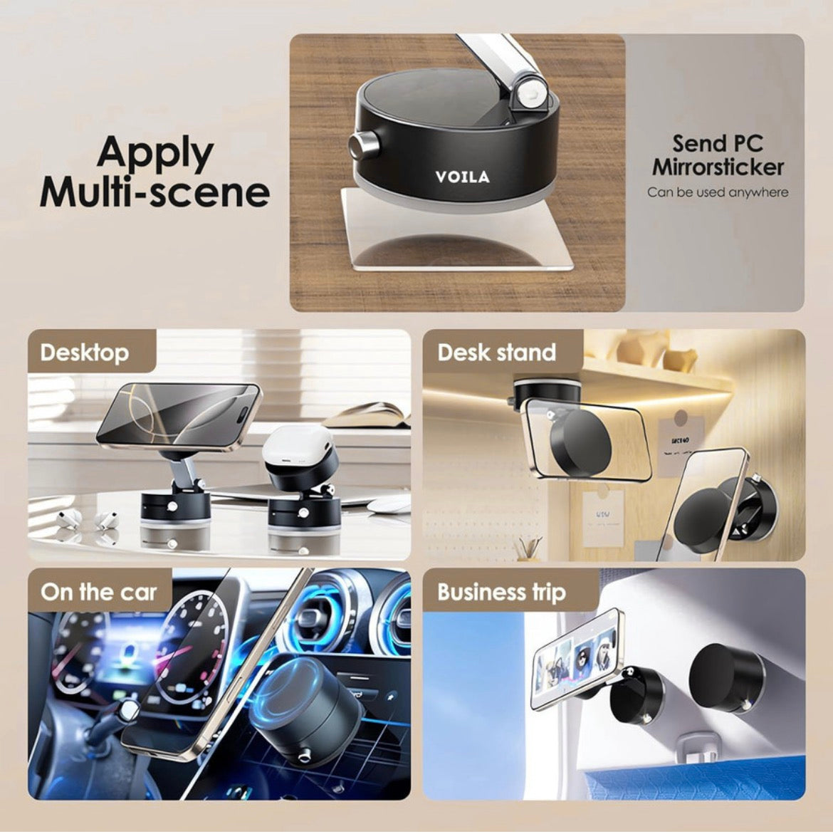 Magnetic Suction Cup Phone Holder – Adjustable 360° Car & Desk Mount