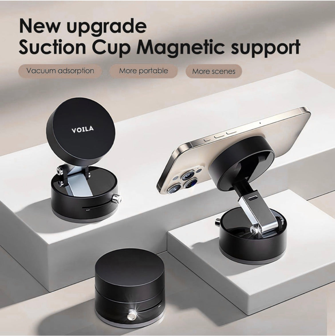 Magnetic Suction Cup Phone Holder – Adjustable 360° Car & Desk Mount